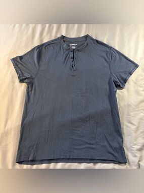 William Rast Shirt Men XL Blue Henley Casual Pima Cotton Stretch Outdoor Classic